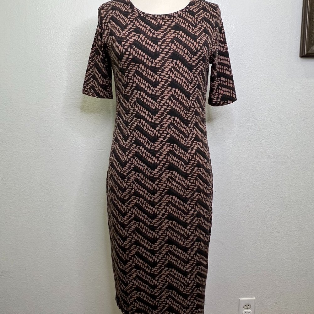 NWOT LuLaRoe Julia Blue Multicolor Dress Geometric Print Size M